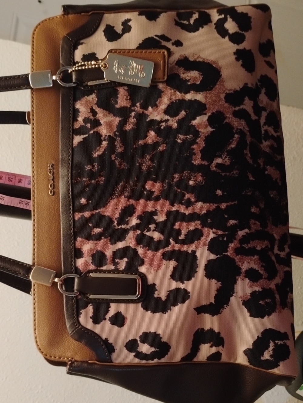 Coach Leopard-Print Tote in Pink, Black and Tan